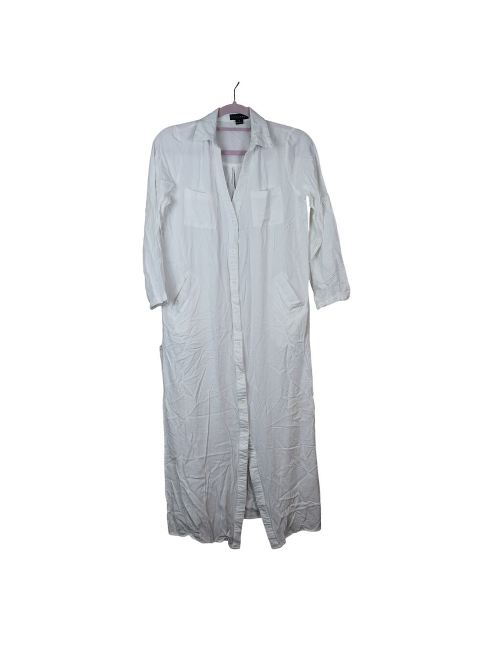 Jluxlabel White 3/4 Sleeve Button Side Slits w/ Pockets Maxi Shirt‎ Dress Size S